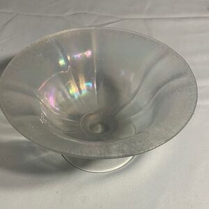 Vintage Iridescent Glass Pedestal Bowl - Translucent